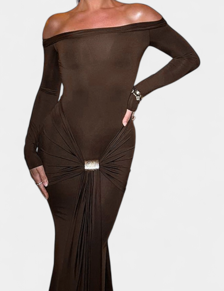 Vesna Vestido Cruzado de Un Hombro con Manga Larga