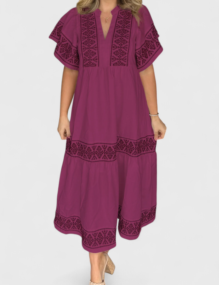 Allona Vestido Maxi Boho con Escote en V y Corte Relajado