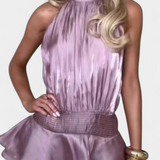 Azucena Vestido Mini con Espalda Abierta y Cintura Plisada