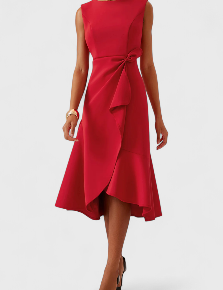 Claudia Vestido Midi Asimétrico con Drapeado Elegante