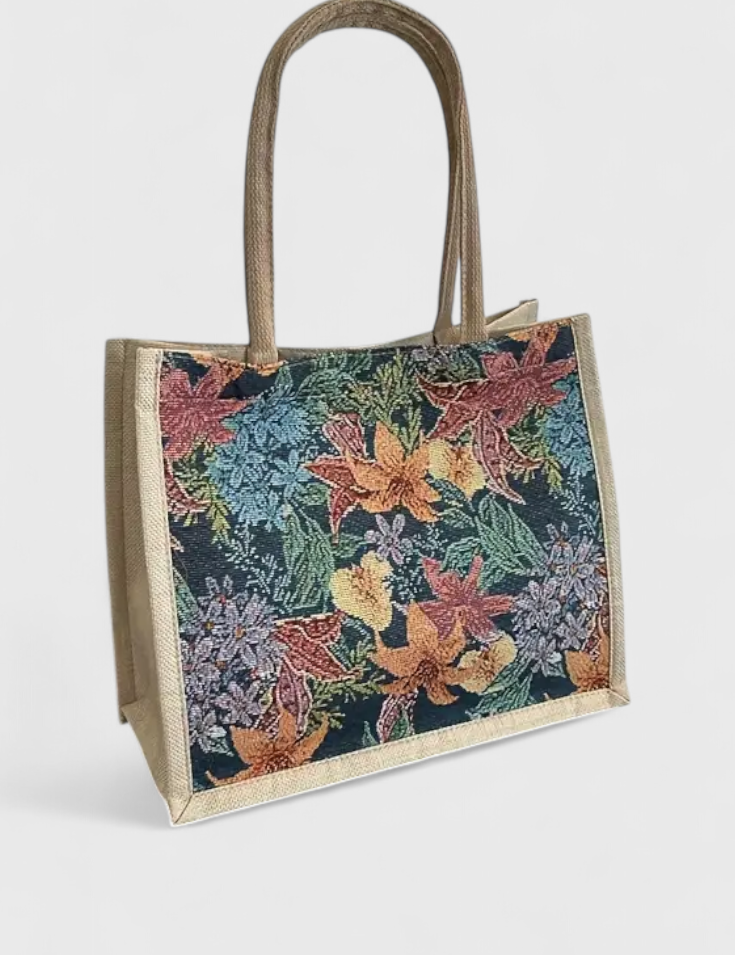 Taila Bolsa de Yute con Estampado Floral y Diseño Ecológico