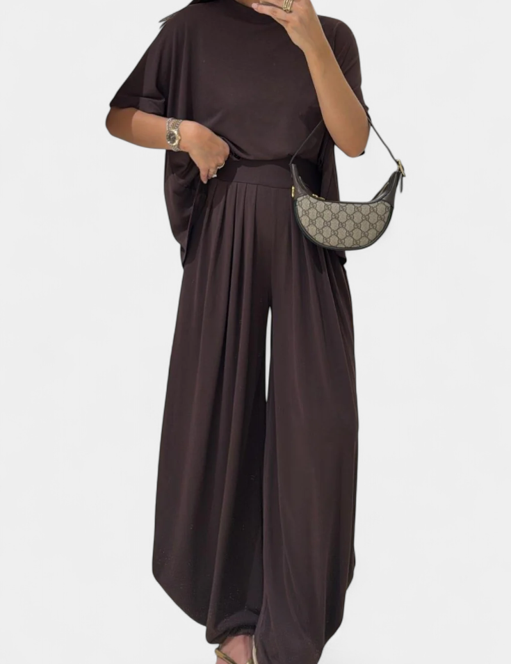 Trista Conjunto Casual de Top Suave y Pantalones de Pierna Ancha