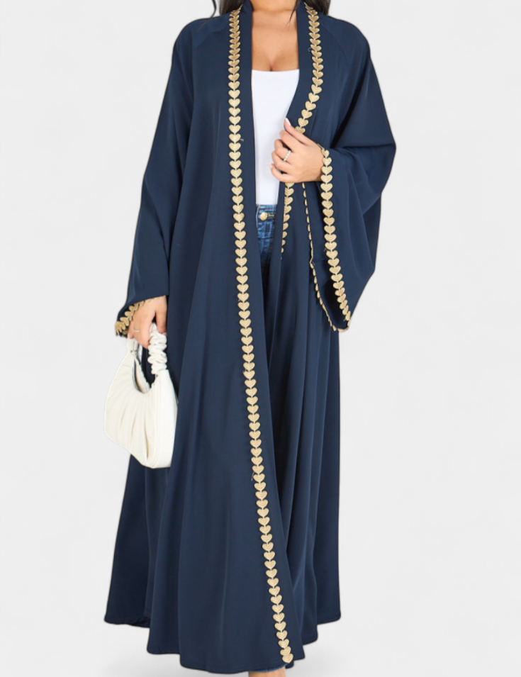 Ginebra Abaya Fluida con Bordado Dorado