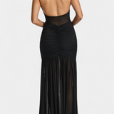 Therese Vestido Largo de Milk Silk con Escote Profundo y Fruncido Esculpido