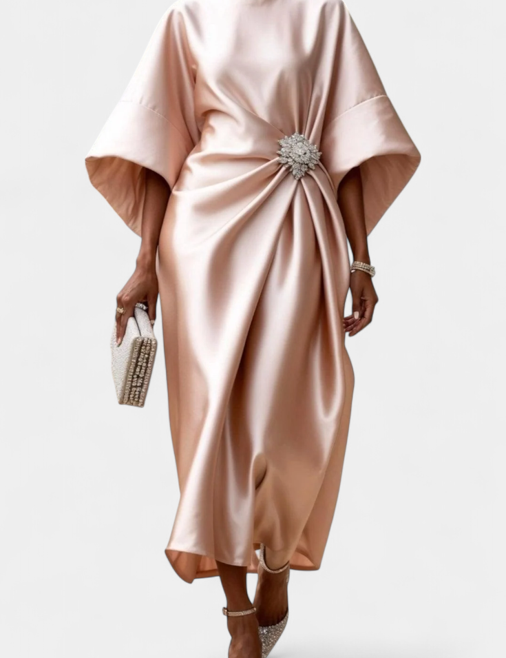 Ubelia Vestido Largo de Satén con Brillo Luxe