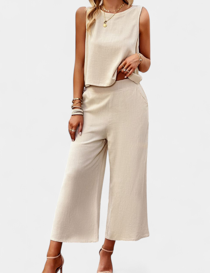 Lavinia Conjunto Boho de Top y Shorts en Lino y Algodón