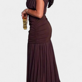 Noelia Vestido Bodycon de Malla Plisada Marrón