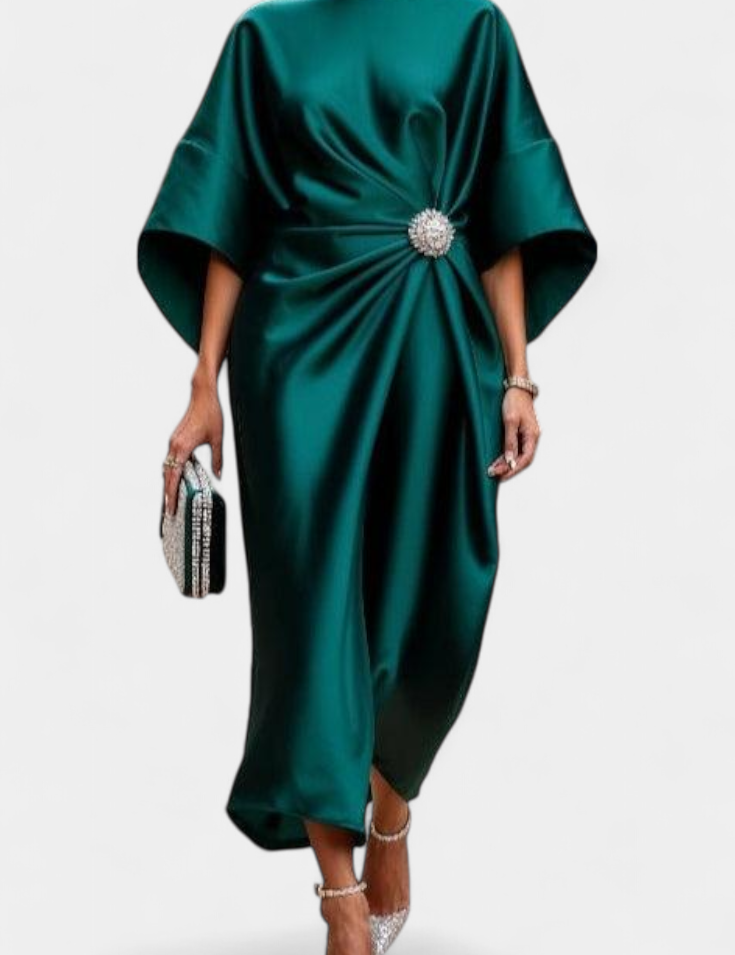 Ubelia Vestido Largo de Satén con Brillo Luxe