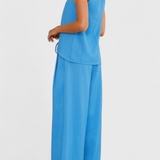 Bernadina Conjunto de Lino con Top de Abertura Frontal y Pantalón de Pierna Ancha