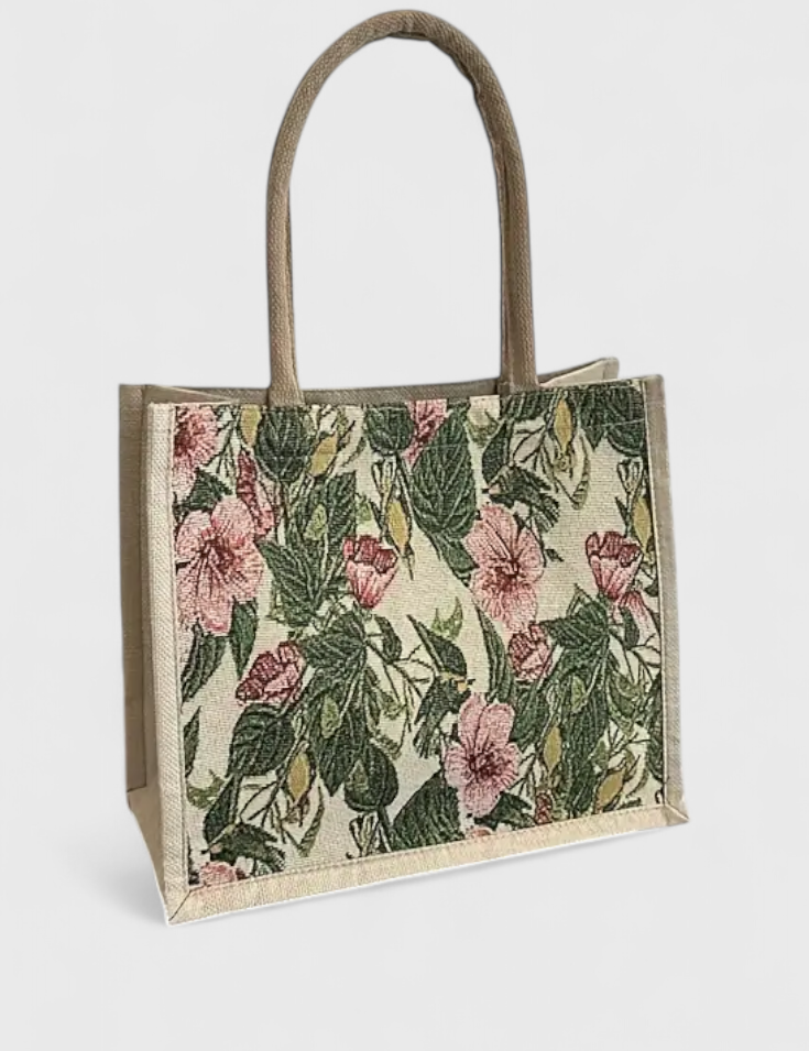 Taila Bolsa de Yute con Estampado Floral y Diseño Ecológico