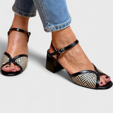 Ustinya Tacones Negros con Bloques de Color y Correa al Tobillo