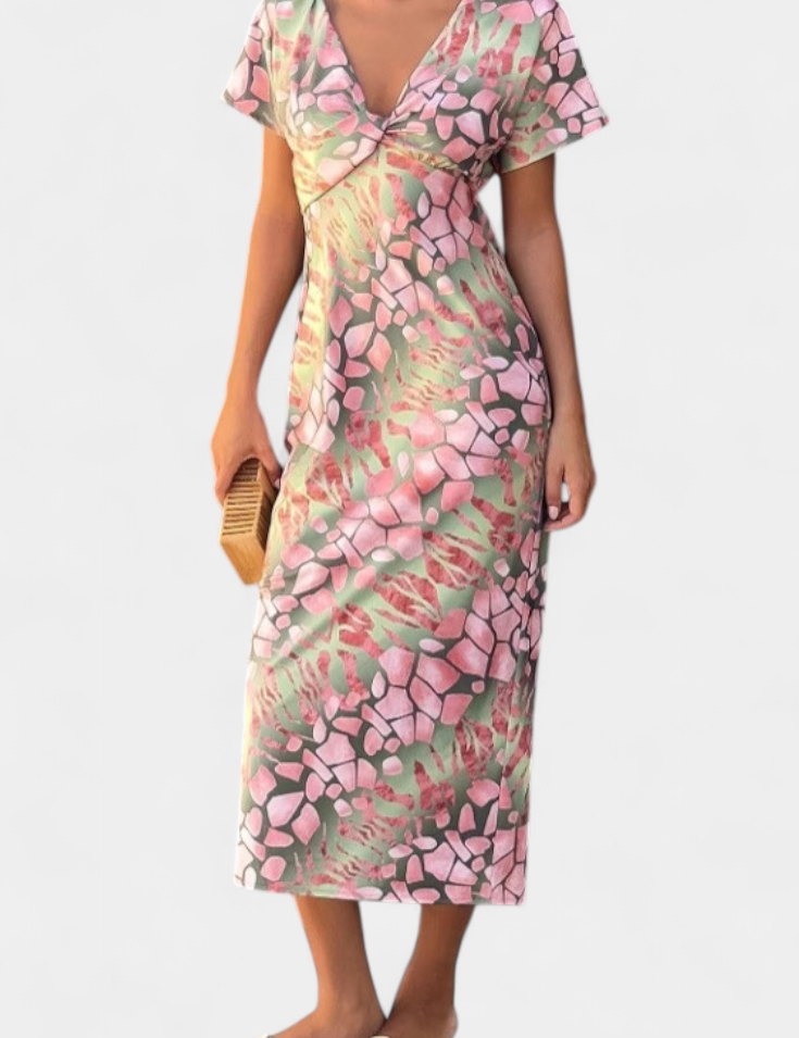 Triana Vestido con Estampado Abstracto y Escote en V