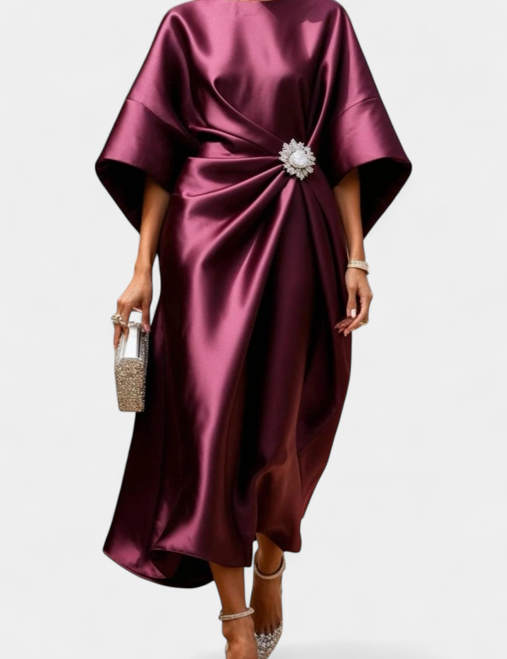 Ubelia Vestido Largo de Satén con Brillo Luxe