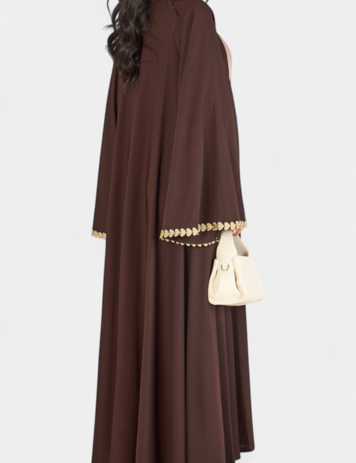 Ginebra Abaya Fluida con Bordado Dorado