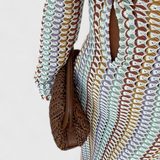 Crisanta Vestido Largo Estampado con Ondas Multicolores y Manga Larga