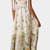 Cirila Vestido Largo con Cordones y Estampado Floral Fantasía