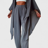 Henley Conjunto Casual de Dos Piezas con Cárdigan