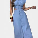 Griselda Vestido Midi con Botones y Cintura Abierta