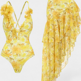Ahria Bañador Entero Floral con Lirios Amarillos y Vestido a Juego