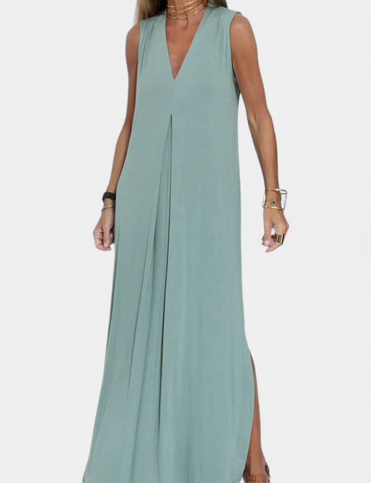 Felisa Vestido Maxi Sin Mangas en Color Liso y Silueta Elegante