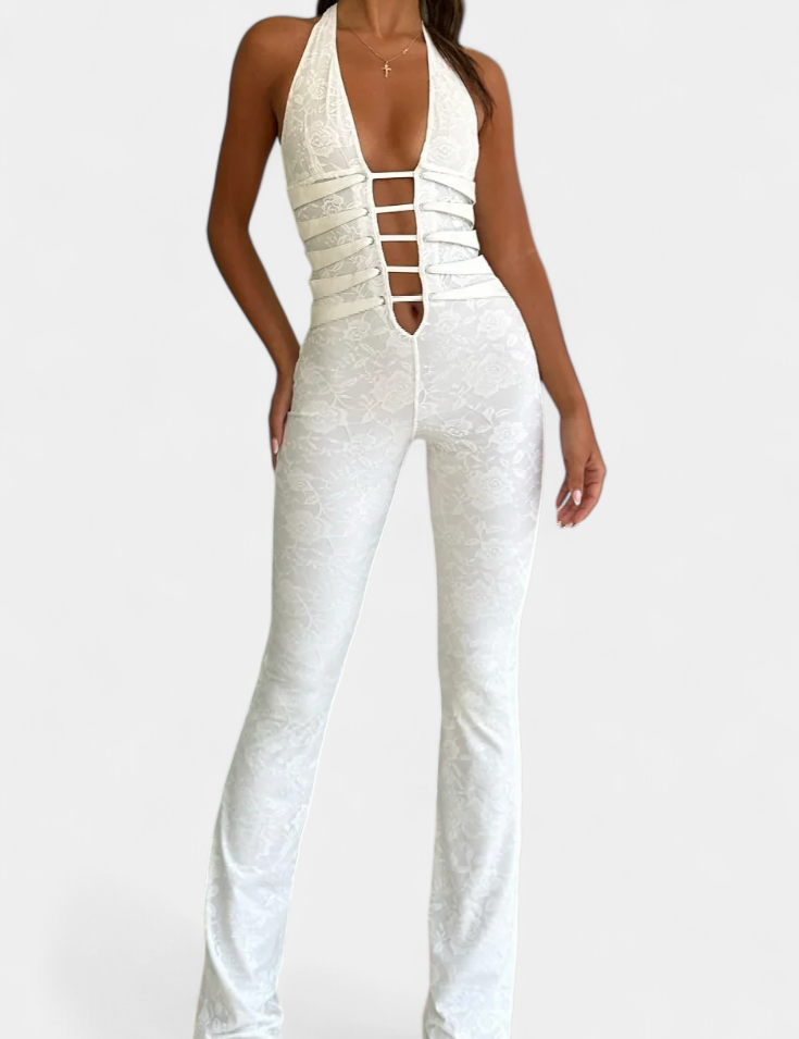 Kendra Mono Halter de Encaje con Espalda Ajustable