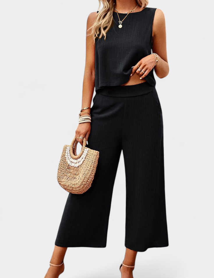 Lavinia Conjunto Boho de Top y Shorts en Lino y Algodón