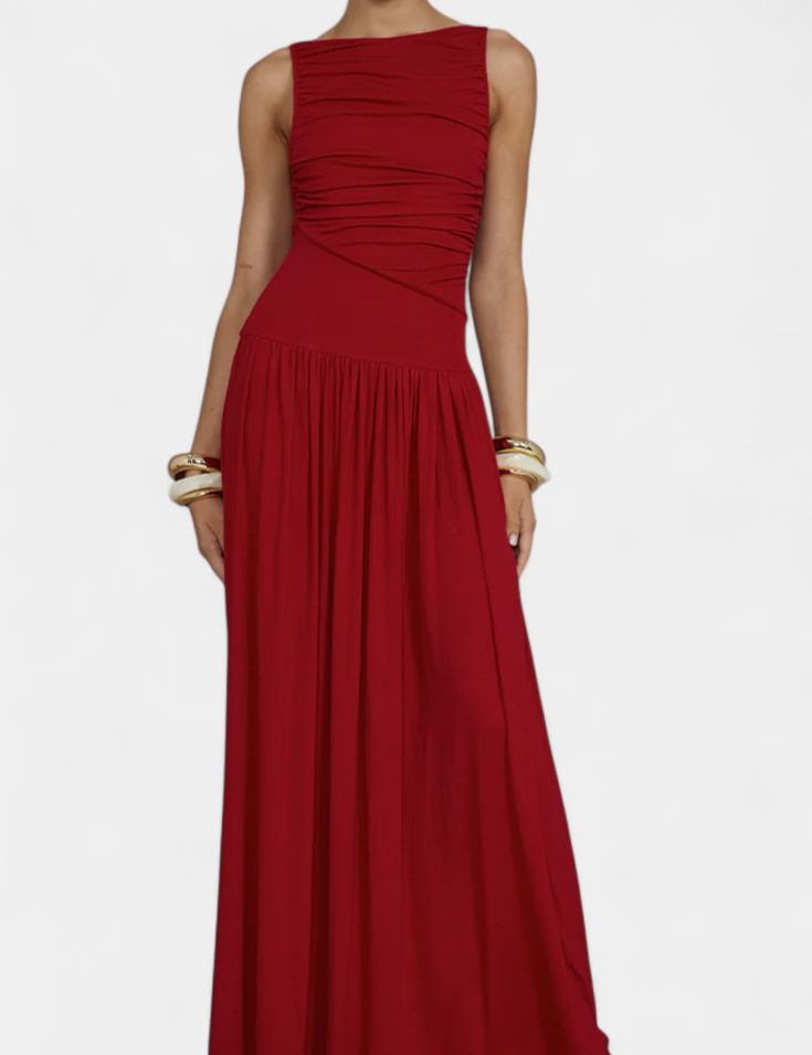 Maddy Vestido Maxi sin Mangas con Drapeado Lateral