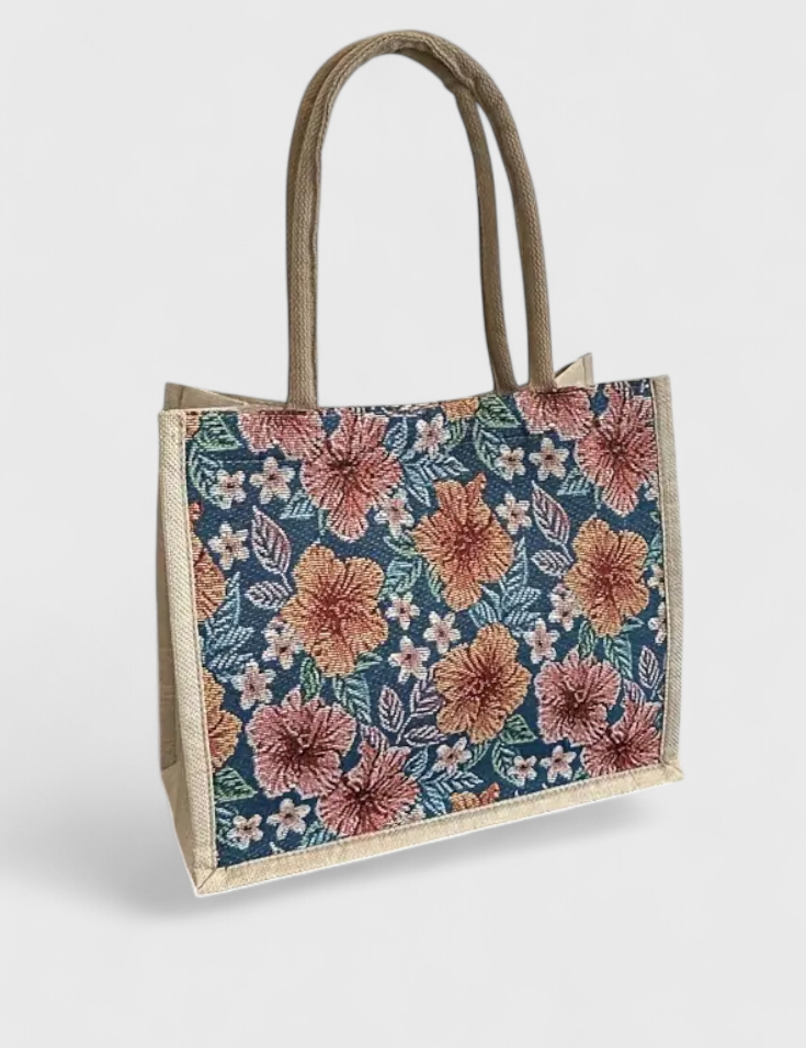 Taila Bolsa de Yute con Estampado Floral y Diseño Ecológico