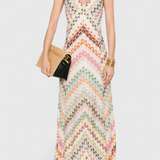 Agustina Vestido Largo de Encaje con Escote en V y Motivo Zigzag