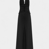 Ashanty Vestido Largo con Escote Halter y Cintura de Encaje Transparente