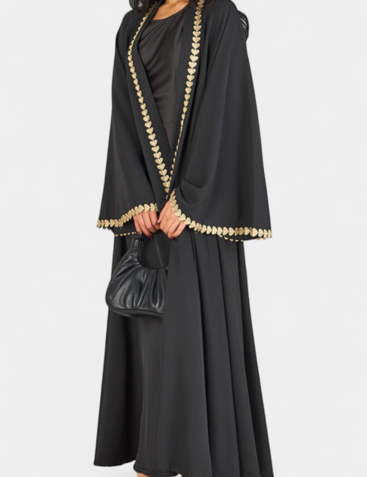 Ginebra Abaya Fluida con Bordado Dorado