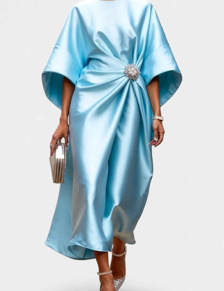 Ubelia Vestido Largo de Satén con Brillo Luxe