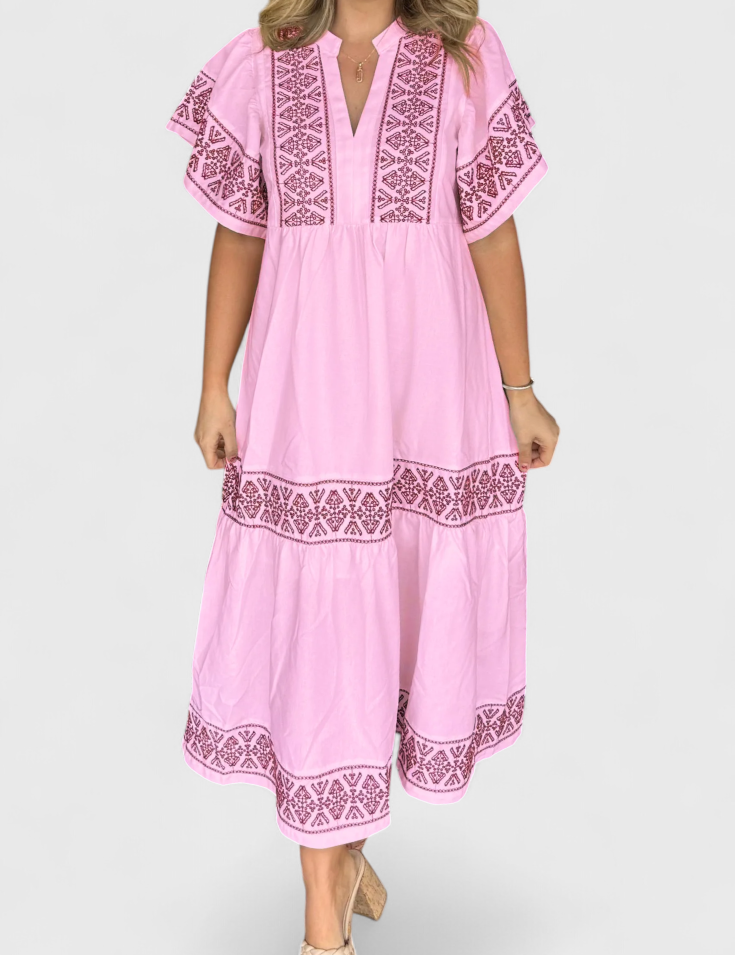 Allona Vestido Maxi Boho con Escote en V y Corte Relajado