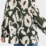Filomena Blusa con Media Botonadura y Manga Abullonada en Estampado Floral Abstracto