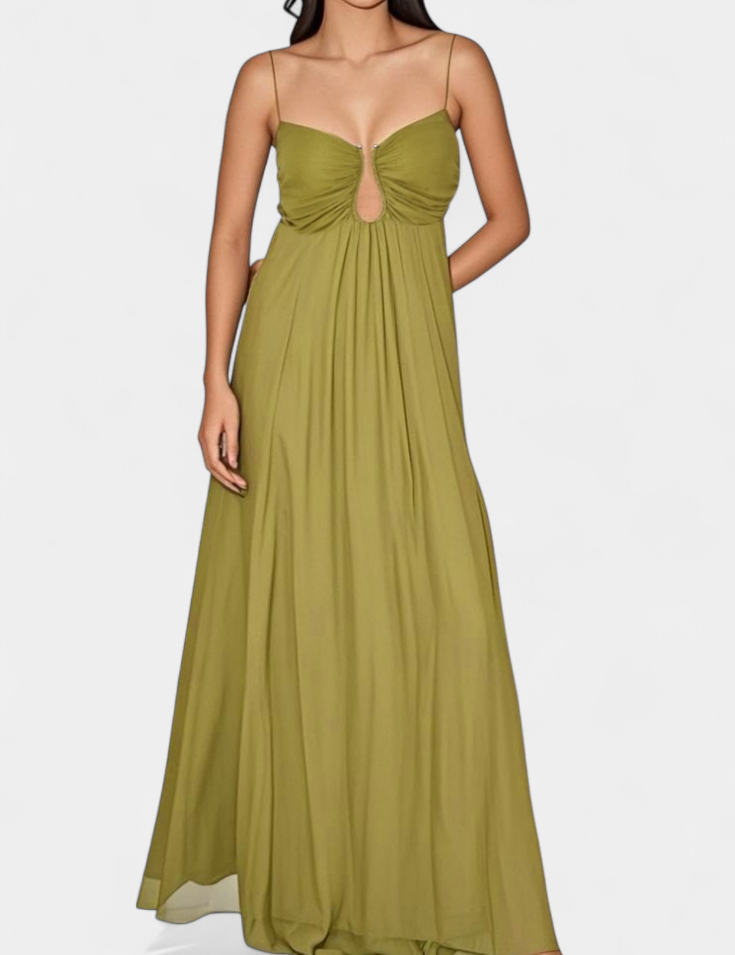 Elettra Vestido Maxi de Tirantes Finos y Drapeado Fluido