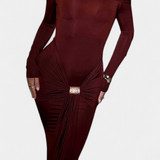 Vesna Vestido Cruzado de Un Hombro con Manga Larga