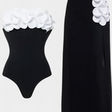 Ahria Conjunto de Bañador con Flores 3D y Falda Envolvente