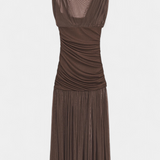 Noelia Vestido Bodycon de Malla Plisada Marrón
