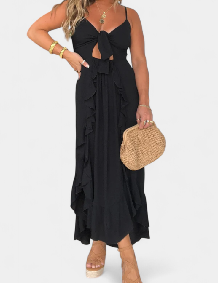 Kailani Vestido Maxi con Volantes y Nudo Frontal