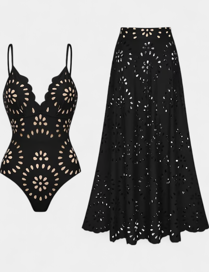 Ahria Swimsuit con Falda y Detalle Floral Calado