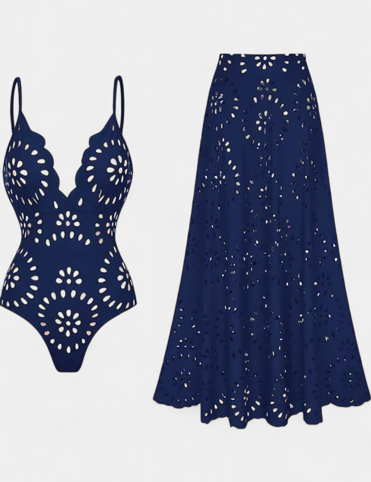 Ahria Swimsuit con Falda y Detalle Floral Calado