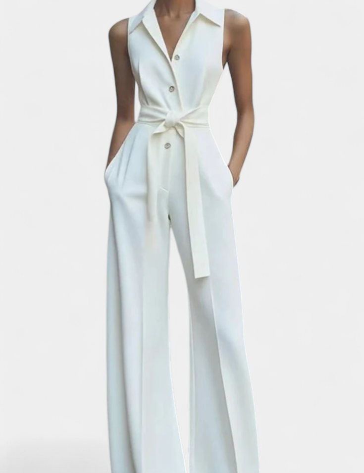 Ariella Mono Casual de Pierna Ancha con Solapa y Cintura Alta