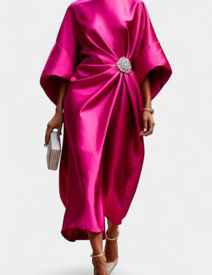 Ubelia Vestido Largo de Satén con Brillo Luxe