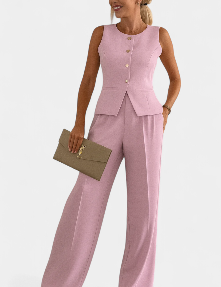 Paloma Conjunto Elegante de 2 Piezas con Blusa sin Mangas y Pantalón Fluido