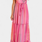 Asunción Vestido Largo Rosa de Rayas Multicolor