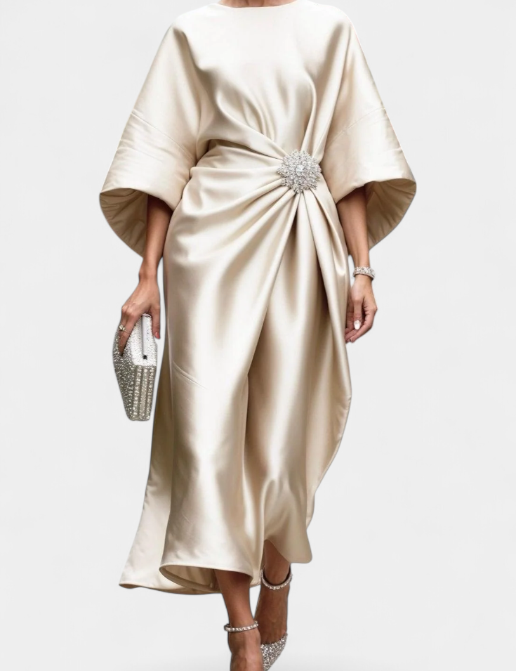 Ubelia Vestido Largo de Satén con Brillo Luxe