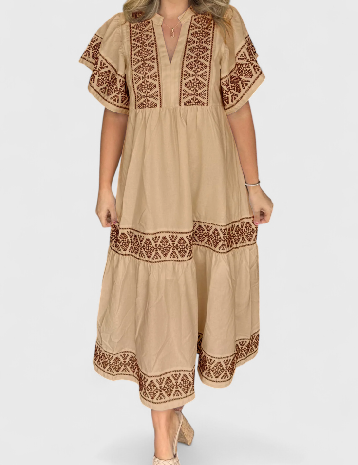 Allona Vestido Maxi Boho con Escote en V y Corte Relajado