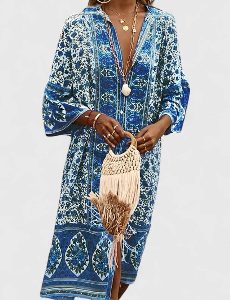 Chinara Vestido Largo Boho con Bordado Étnico y Silueta Relajada