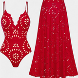 Ahria Swimsuit con Falda y Detalle Floral Calado