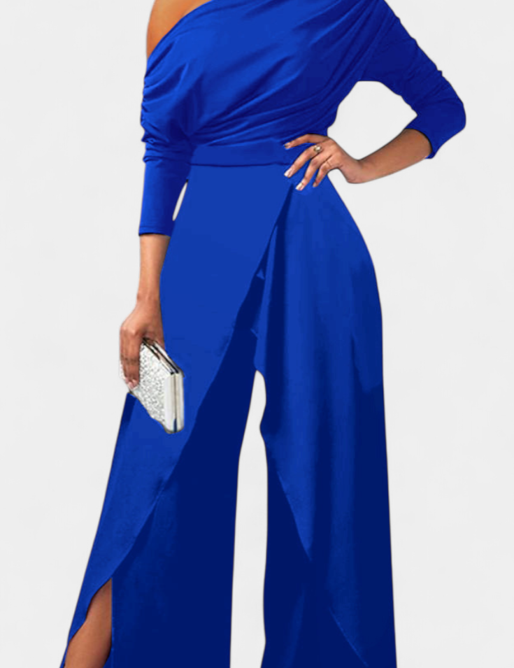 Brina Mono Largo Tie Dye con Hombros Descubiertos y Pierna Ancha con Abertura